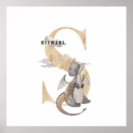 Póster Kids Dragon Nombre Personalizado Monograma S Sala 