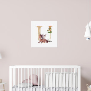 Póster Kids Dragon Nombre Personalizado Monograma U Sala