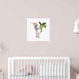 Póster Kids Dragon Nombre Personalizado Monograma V Sala 