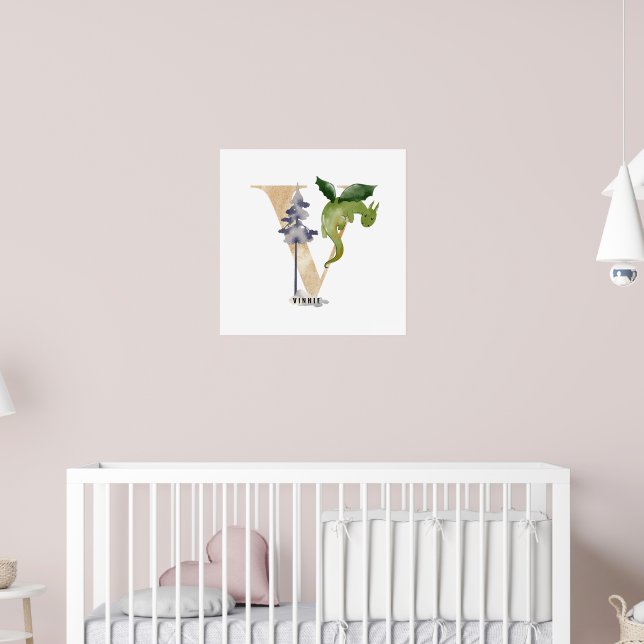 Póster Kids Dragon Nombre Personalizado Monograma V Sala  (Guardería 2)