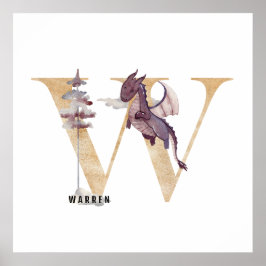 Póster Kids Dragon Nombre Personalizado Monograma W Sala 