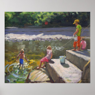Póster Kids fishing Looe Cornwall 2014