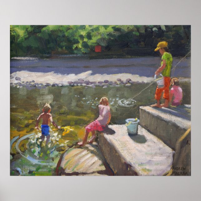 Póster Kids fishing Looe Cornwall 2014 (Frente)