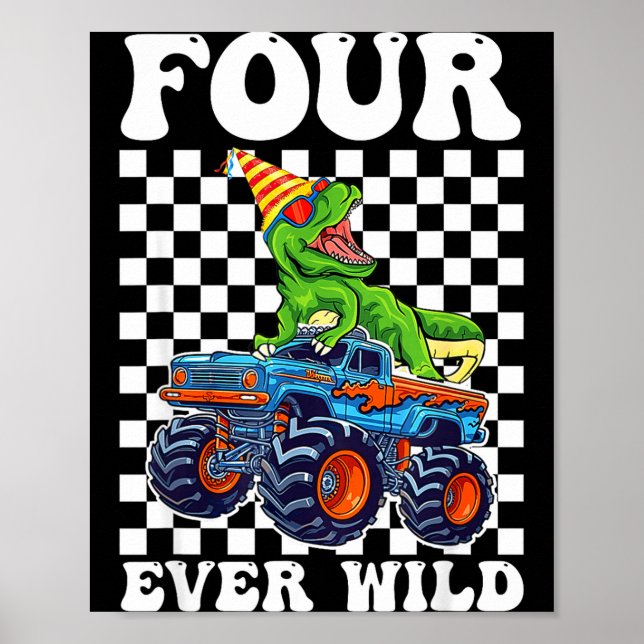 Póster Kids Four Ever Wild Dinosaur Monster Truck 4th Bir (Frente)
