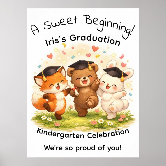 Póster Kid's Fox Bear Bunny Graduation Party  (Frente)