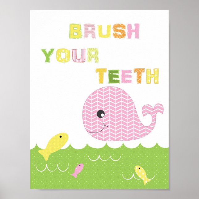 Póster Kids girls bathroom art brush your teeth (Frente)