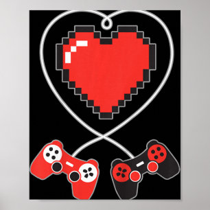 Póster Kids Heart Pixel Art Video Game Controller Valenti
