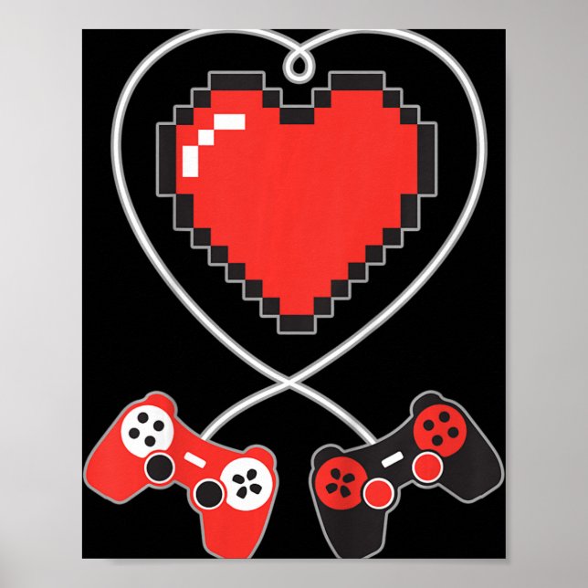 Póster Kids Heart Pixel Art Video Game Controller Valenti (Frente)