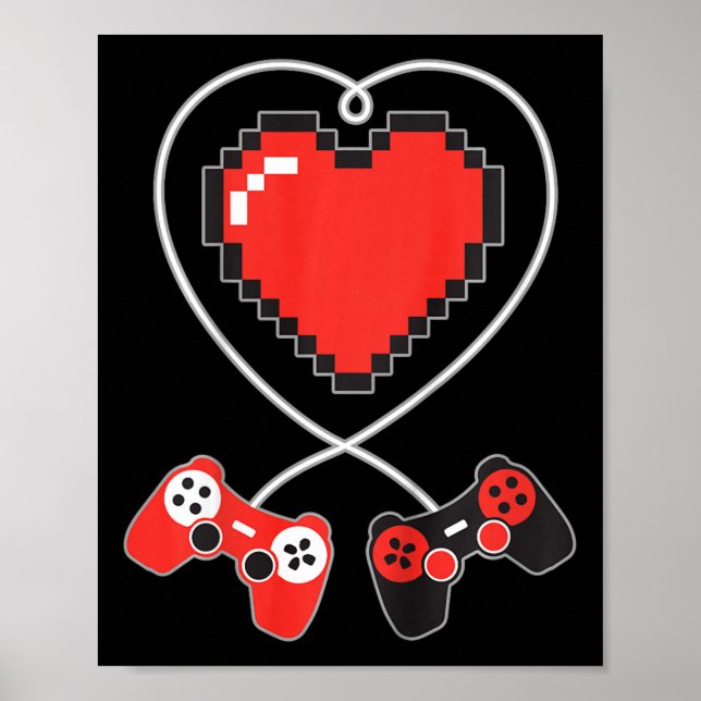 Póster Kids Heart Pixel Art Video-game Controller Valenti (Frente)