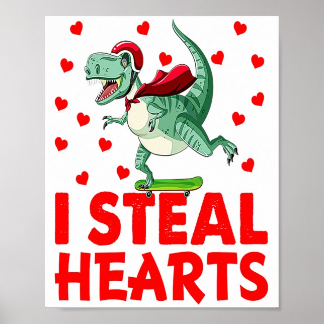 Póster Kids I Steal Hearts Dinosaur Valentines Day For Ba (Frente)