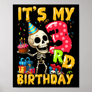 Póster Kids It's My 3º cumpleaños Fiesta Halloween Skelet