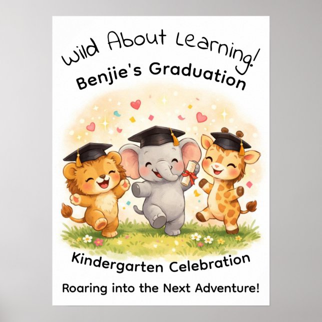 Póster Kids Lion Elephant Giraffe Graduation Party  (Frente)
