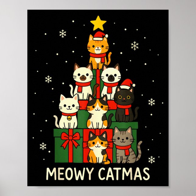 Póster Kids Men Women Meowy Catmas Funny Christmas Cats C (Frente)