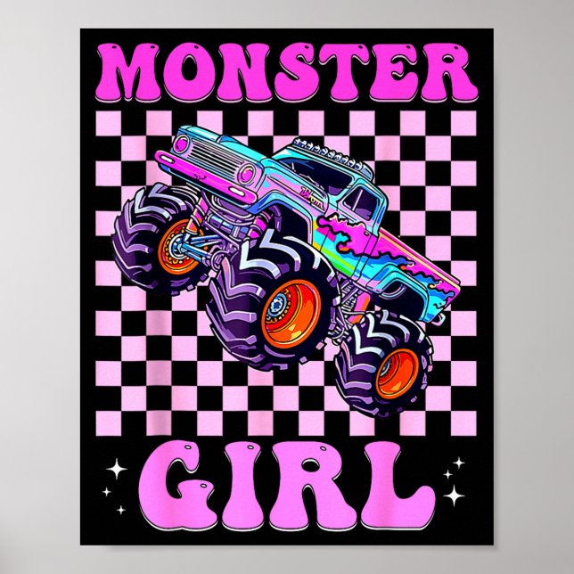Póster Kids Monster Truck Girl Nk Monster Trucks Lover Mo (Frente)