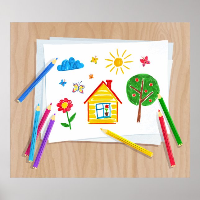 Póster Kids Pencil Drawing (Frente)