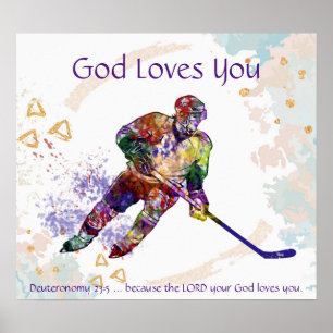 Póster Kids Room Scripture A Dios Te Ama Jugador De Hocke