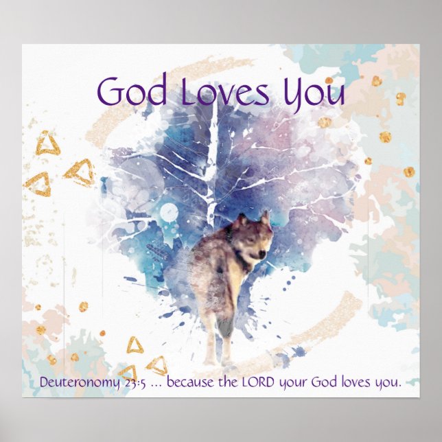 Póster Kids Room Scripture God Loves You Wolf animal (Frente)