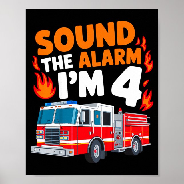 Póster Kids Sound The Alarm I'm 4 Years Old 4th Birthday  (Frente)