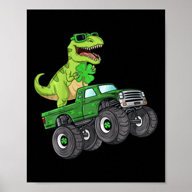 Póster Kids St Patricks Day T Rex Rister Monster Truck Di (Frente)