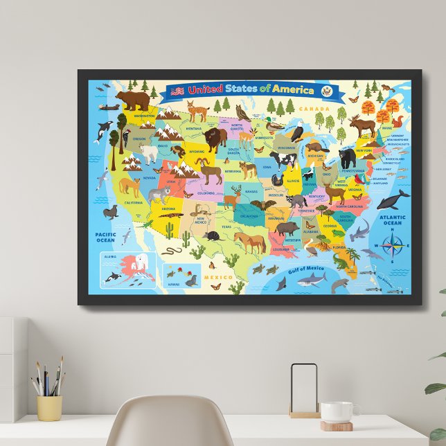 Póster Kids US Map Whimsical Personalizado Art Estados Un (Subido por el creador)