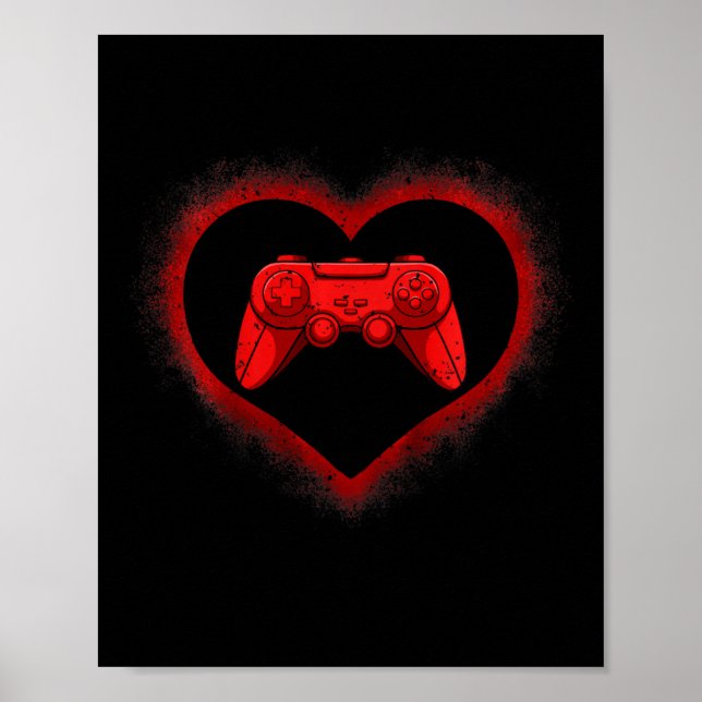 Póster Kids Video-game Controller Heart Valentines Day Co (Frente)