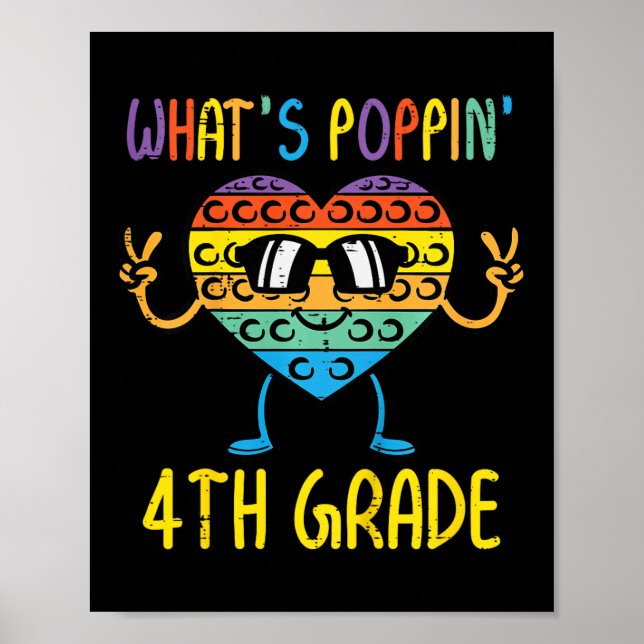Póster Kids Whats Poppin 4th Grade Heart Fidget Pop It Fi (Frente)