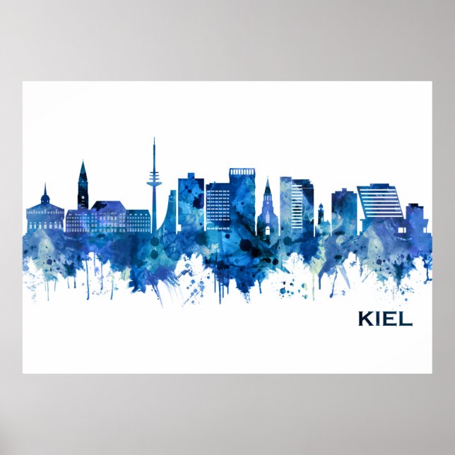 Póster Kiel Germany Skyline Blue (Frente)