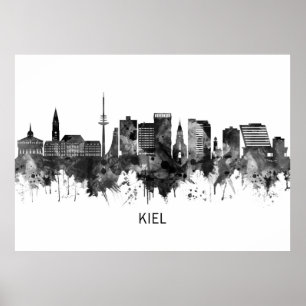 Póster Kiel Germany Skyline BW