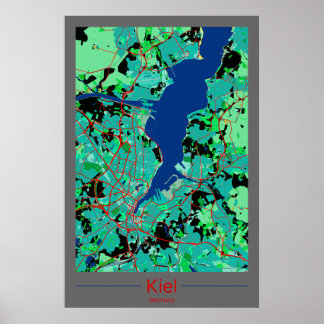 Póster Kiel Stadtkarten Zentrum im Kontrast