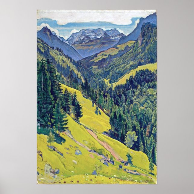 Póster Kiental con Blüemlisalp, Viajes Vintage Suizos (Frente)