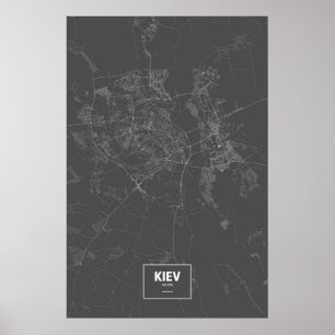 Póster Kiev, Ucrania (blanco sobre negro)