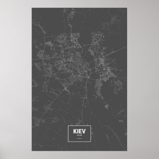 Póster Kiev, Ucrania (blanco sobre negro)