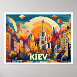 Póster Kiev Ucrania Viaje artístico colorido