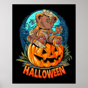 Póster Killer Teddy Bear Halloween Jack-o-lantern