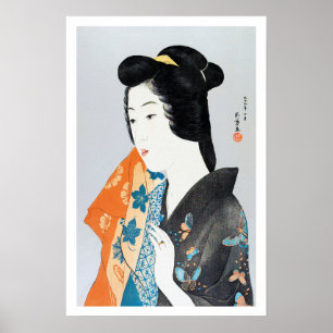 Póster Kimono con patrones de mariposa, Goyō Hashiguchi