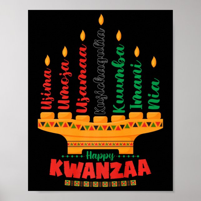 Póster Kinara Siete Velas Principios de Kwanzaa Feliz K (Frente)