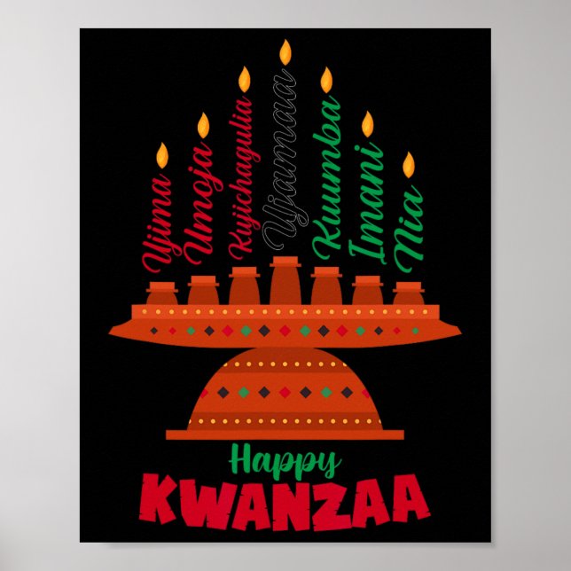 Póster Kinara Siete Velas Principios de Kwanzaa Feliz K (Frente)
