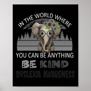 Póster Kind Dyslexia Conciencia Elefante Fondo Retro