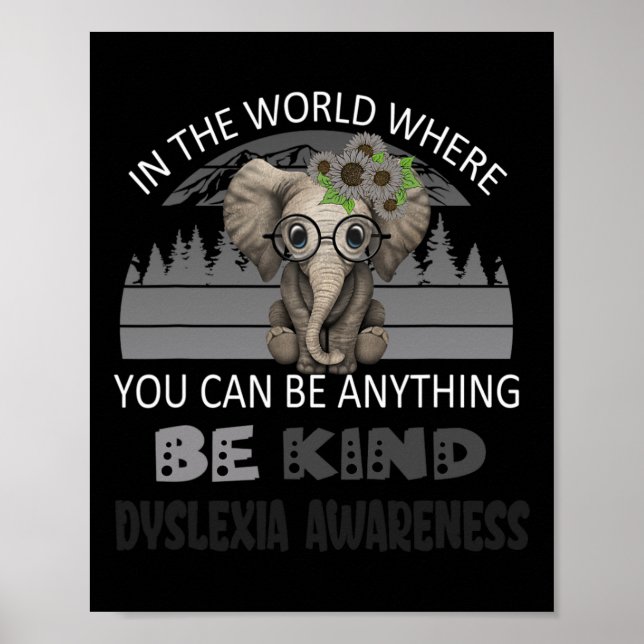 Póster Kind Dyslexia Conciencia Elefante Fondo Retro (Frente)