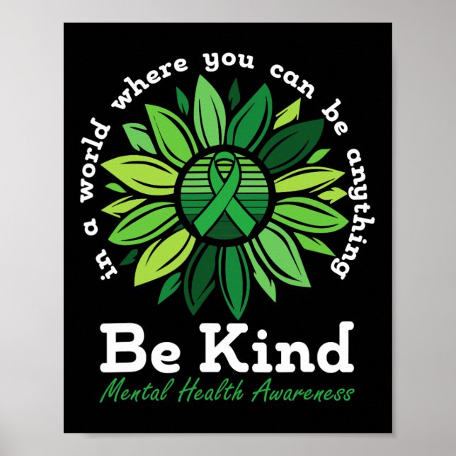 Póster Kind Mental Health Awareness Sunflower Green Ribbo (Frente)