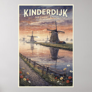 Póster Kinderdijk Países Bajos Viaje Vintage