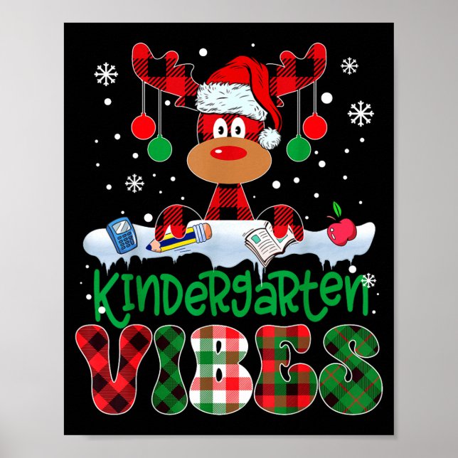 Póster Kindergarten Vibes Teacher Buffalo Plaid Reindeer  (Frente)
