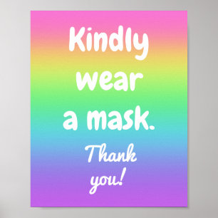 Póster Kindly Wear a Mask Rainbow Colors Poster