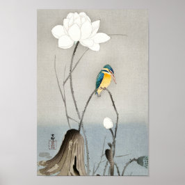 Póster Kingfisher con Flor Lotus - Ohara Koson - 12