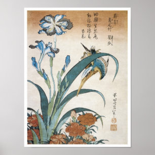 Póster Kingfisher con irlandeses, Hokusai, 1834