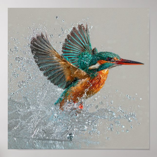 Póster Kingfisher Dive - Vibrante cacería de aves en Wa (Frente)