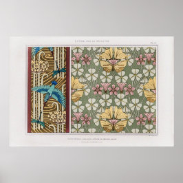 Póster Kingfisher, libélulas y corridas de flores