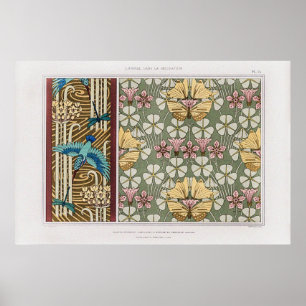 Póster Kingfisher, libélulas y corridas de flores