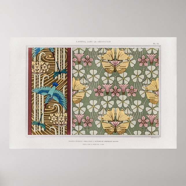 Póster Kingfisher, libélulas y corridas de flores (Frente)