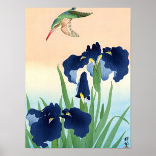 Póster Kingfisher sobre Irises, 1926 por Ohara Koson